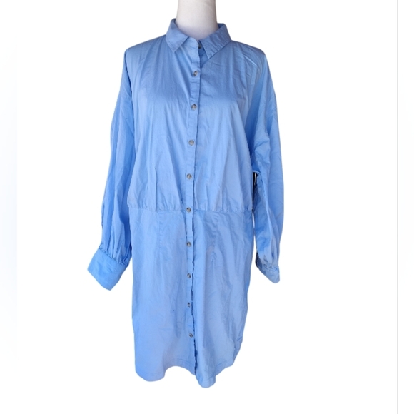 Anthropologie Maeve Long Sleeve Poplin Mini Shirt Dress Blue Size 1X - Picture 3 of 10